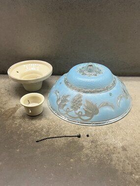 Vtg Art Deco Frosted Blue Grapevines Hanging Glass Pendent Ceiling Light Fixture